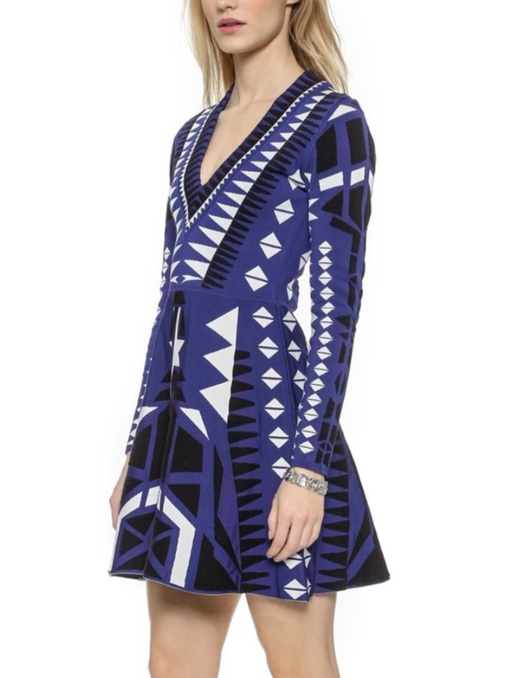 PARKER Napa Knit Fit and Flare Deep V- Neck Dress in Emperor Size Medium